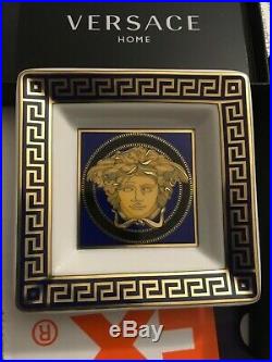 $150 VERSACE MEDUSA ASH TRAY PLATE BLUE GOLD NEW in BOX ORIGINAL SALE RARE