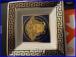 $150 VERSACE MEDUSA ASH TRAY PLATE BLUE GOLD NEW in BOX ORIGINAL SALE RARE