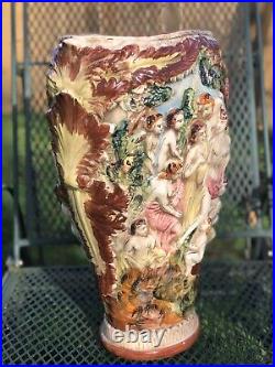 1940s Italian Porcelain Capodimonte Hand Painted Inlay Tall Vase 19 Rare