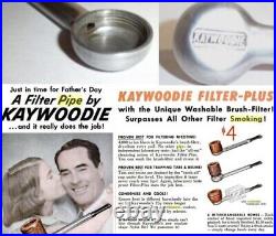 1955-59! RARE KAYWOODIE FILTER-PLUS' with ORIGINAL BOX, BRUSHES, PAMPLETS USA D