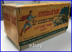1958 Linemar SUPERMAN FIGHTING TANK w Original Box WORKING Battery Op TIN RARE