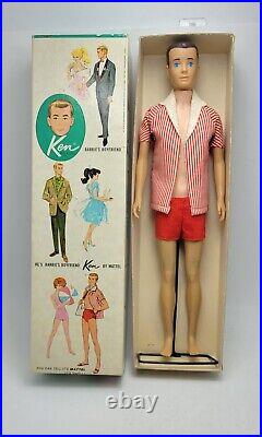 1960 Barbie Original Ken Doll Near Complete In Original Box #750 Brown Hair Rare