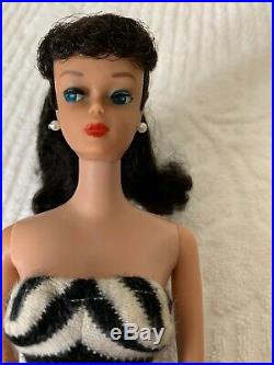1962 Vintage Brunette #4 Ponytail Barbie In Original Box With Rare #l605 Outfit