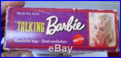 1969 TALKING BARBIE in ORIGINAL BOXVERY RARE#1115WRIST TAG+OSSNO PULL RING