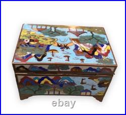 Antique Asian Jewelry Box In Cloisonne Enamels Decorated Lid Case Rare Old 20th
