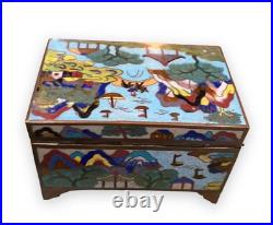 Antique Asian Jewelry Box In Cloisonne Enamels Decorated Lid Case Rare Old 20th