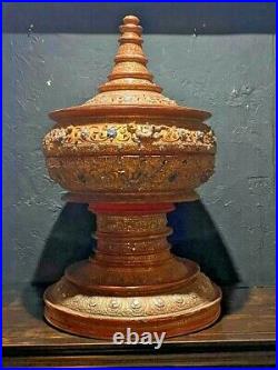 Antique Box Burma Burmese Wood Painted Dragon Tayo Lacquer Asian Large Rare 20th