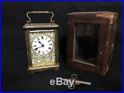 Antique French Timepiece Carriage Clock Original Leather Carry Box Rare Working