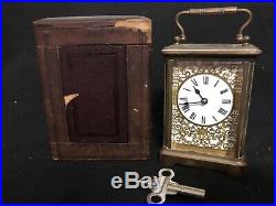 Antique French Timepiece Carriage Clock Original Leather Carry Box Rare Working