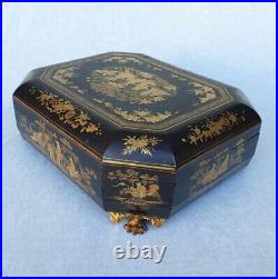 Antique Lacquered Bamboo Game Box China Gold Wood Small Trays Canton Rare 19th
