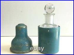 Antique Old Original Rare Clear Glass Perfume Bottle With Metal Box England