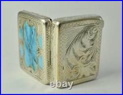 Antique Pillbox Sterling Silver 900 Small Box Foreign Engrave Surface Rare 20th