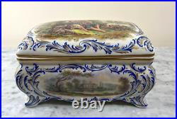 Antique Porcelian Box France Jewelry Painted Lady Man Sheep Lid Rare Old 19th