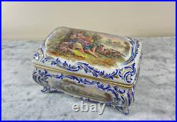 Antique Porcelian Box France Jewelry Painted Lady Man Sheep Lid Rare Old 19th
