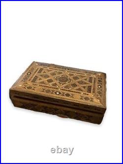 Antique Syrian Wooden Box Marquetry Inlay Technique Trinket Islamic Rare 1900