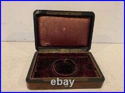 Antique Watch Box Napoleon III Thuja Burl Blackened Wood Brass Pocket Rare 19th