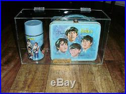 Beatles 1965 Original Lunch Box & Thermos In Custom Plexiglass Display Case Rare