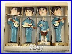 Beatles Original 1964 Car Mascots Bobblehead Set Complete In Box 8 Rare! Nodder