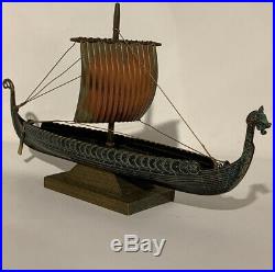 Edward Aagaard. Rare MINT Vintage Bronze Viking Dragon ship in ORIGINAL BOX