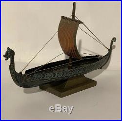 Edward Aagaard. Rare MINT Vintage Bronze Viking Dragon ship in ORIGINAL BOX