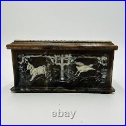 Genuine Incolay Stone Jewelry Box Forest Friends Brown Rare Vintage