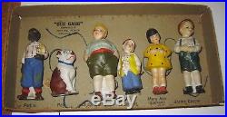 Germany Our Gang Bisque Nodders Figurines Set of 6 NM/Mint in Original Box RARE