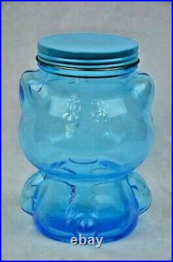 Hello Kitty Vintage Blue Glass Jar Canister Rare Only from Japan Original box