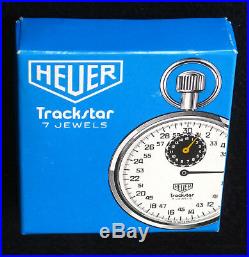 Heuer Trackstar 7 Jewel Stopwatch, Nos New In Original Box, Rare Swiss Timer