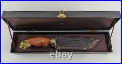 Hunting knife Dagger Bronze Wood Tiger Leather Case Box Handmade Rare Sheath