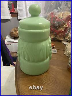 Jade Jadeite Santa Claus Cookie Jar Cracker Barrel Glass Christmas Rare No Box