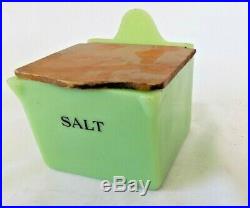 Jadite Jeannette (jadeite) Salt Box Rare with original wooden top 100% Intact