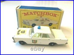 Matchbox #55 Ford Galaxie Police Car, Rare Blue Dome, in Original E3 Box Lot 162