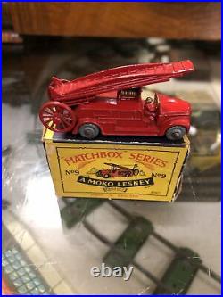 Matchbox No 9 Fire Engine Dennis Fire Escape Rare Moko Original With Box Lesney
