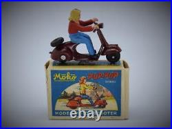 Moko Lesney Boxed 1950-55 Diecast Maroon Pop Scooter & Rider Very Rare