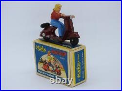 Moko Lesney Boxed 1950-55 Diecast Maroon Pop Scooter & Rider Very Rare