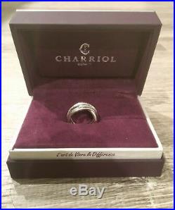New In Original Box Rare Charriol White Gold & Pave Crossover Ring Size 6