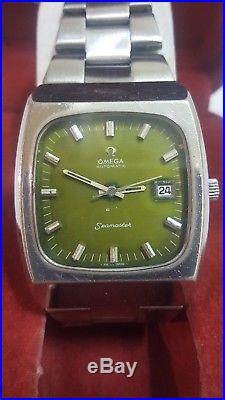 Omega Seamaster Automatic date rare dark green dial original SS band & box, big