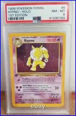 PSA 8 Hypno 8/62 1999 Fossil Holo Rare WOTC Original Graded Pokemon Card