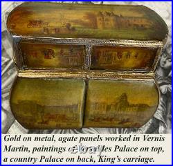 RARE 18th Century Agate Patch or Snuff Box, Vernis Martin Paintings, Versailles