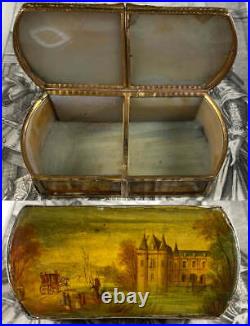 RARE 18th Century Agate Patch or Snuff Box, Vernis Martin Paintings, Versailles