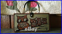 RARE 1960s vintage Enid Collins Wise Guys owl signed box bag purse VTG EUC
