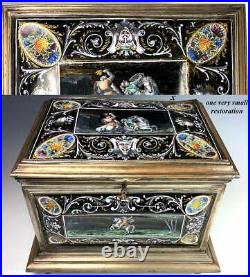 RARE Antique early 19th C French Limoges Kiln-fired Enamel Chest, Casket, Box
