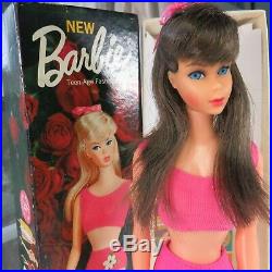 RARE Dark Brunette Standard Barbie Doll With Swimsuit, stand and BOX Vintage EXC