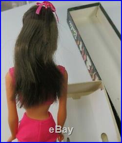 RARE Dark Brunette Standard Barbie Doll With Swimsuit, stand and BOX Vintage EXC