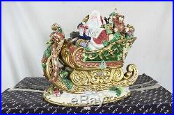 RARE FITZ & FLOYD FLORENTINE CHRISTMAS SANTA SLEIGH COOKIE JAR with ORIGINAL BOX