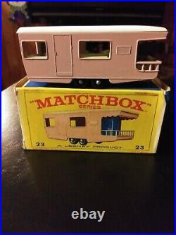 RARE. Matchbox Lesney #23 Trailer Caravan Pink Body early casting withOriginal Box