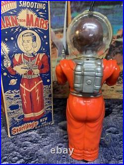 RARE RED VER! 1952 Irwin Man From Mars Windup Robot withOriginal Box-WORKS GREAT