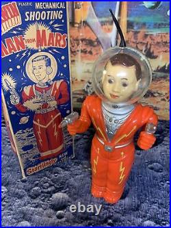 RARE RED VER! 1952 Irwin Man From Mars Windup Robot withOriginal Box-WORKS GREAT