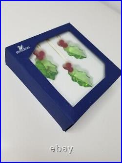 RARE Swarovski leaf berry set of 3 Holly Ornament original BOX Holiday Christmas