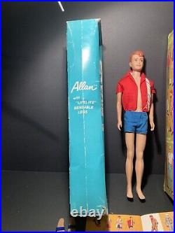 RARE VHTF Vintage Barbie Ken ALLAN Bend Leg Doll withbox/stand/swimsuit/sandals